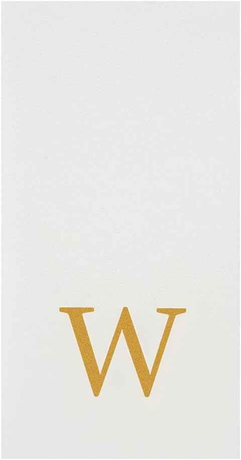 Luxenap 15.8 X 7.9 Inch Linen-Feel Guest Towels, 2000 Lettered Hand Towels - Gold Letter 'W', Sans Serif Font, White Paper Dinner Napkins, airlaid, For Restrooms And Tables