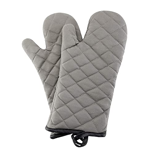 Grey 13" Quilted Oven Mitts 1 Pair Flame Heat Resistant (Gray / 13 inch)