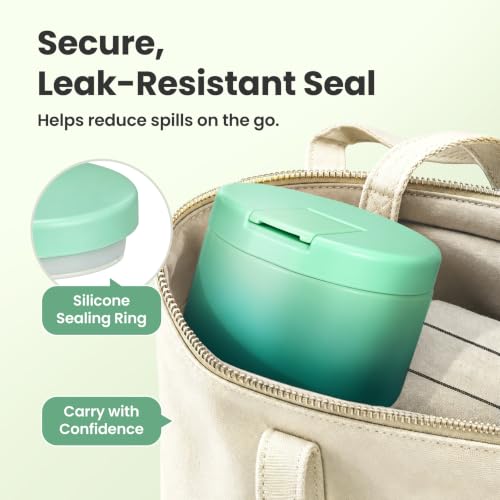 12oz Insulated Vacuum Food Jar with Buckle Lid Wide Mouth Soup Thermo for Hot Food Kids Leakproof Stainless Steel Lunch Container (Gradient Green / 12OZ)