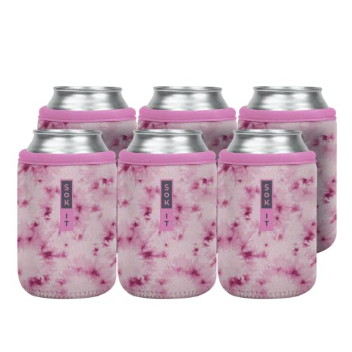 CanSok 6 Pack Sleeve for Beer & Soda Insulated Neoprene Cover (Pink Splash Tie Dye / 12oz Can Sleeve - 6 Pack)
