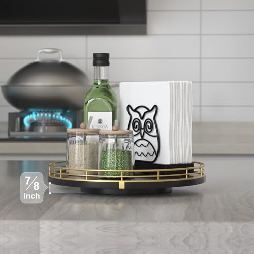 10 Inch Oak Lazy Susan Decorative Tray with Gold Finish (Gold Black / 10)