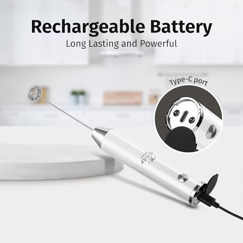 Rechargeable Milk Frother Handheld (Lux White / Rechargeable Z1 Motor Max)