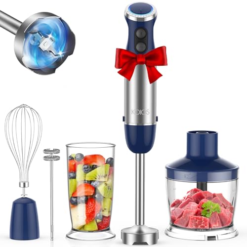 5-in-1 Hand Immersion Blender, 12 Speed Adjustable Emulsifier Handheld Blender, 1000W Copper Motor Stainless Steel Blade Hand Mixer with attachments, Blue (Blue)