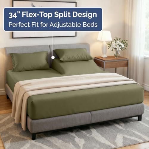 Flex Top Split Head King 4 Piece Sheet Set (15 - Sage Green / Split Head/Flex Top)