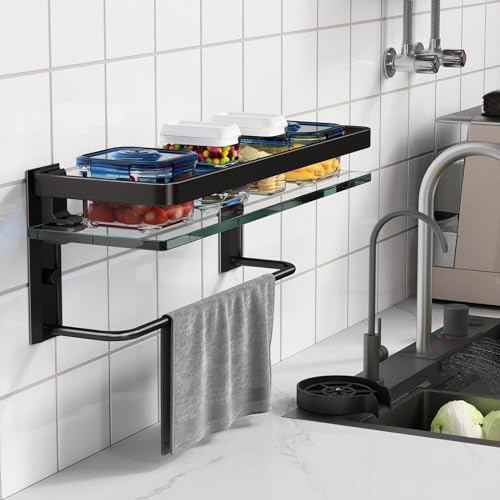Bathroom Wall Shelf with Towel Bar (Black / Shelf with Towel Bar)