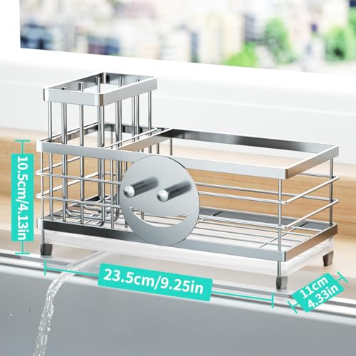 Sponge Holder for Kitchen Sink (Silver / with Smiley Face Sponge Holder（single）)
