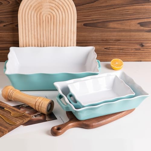 Sweejar Casserole Dishes for Oven (Turquoise New / Baking dish(Set of 3))