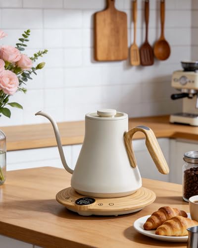 FLOW B9 Gooseneck Electric Kettle ±1°F Temperature Control (White Maple)