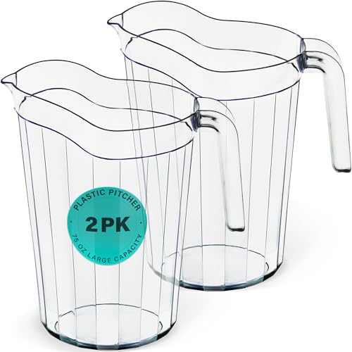 2 Pack 75 oz Polycarbonate Plastic Pitcher Beverage Dispenser with Pour Spout Shatterproof Catering and Restaurant Serveware for Cold Drinks (2 Count)