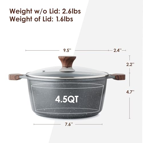 Nonstick Stock Pot with Lid (4.5 Quarts / Gray)