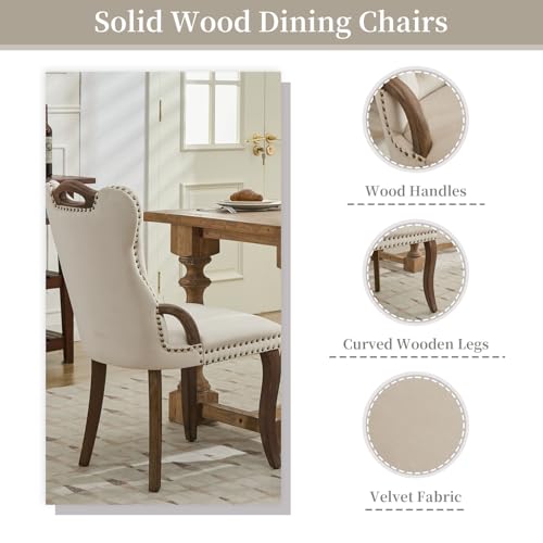 Beige Velvet Upholstered Dining Chairs Set of 6 (Warm Beige)