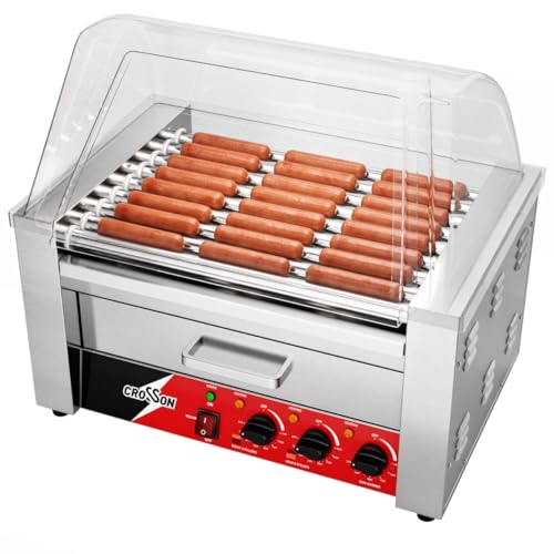 Hot Dog Roller 9 Rollers 24 Hot Dogs (9 Roller W/Cover &Bun Warmer)