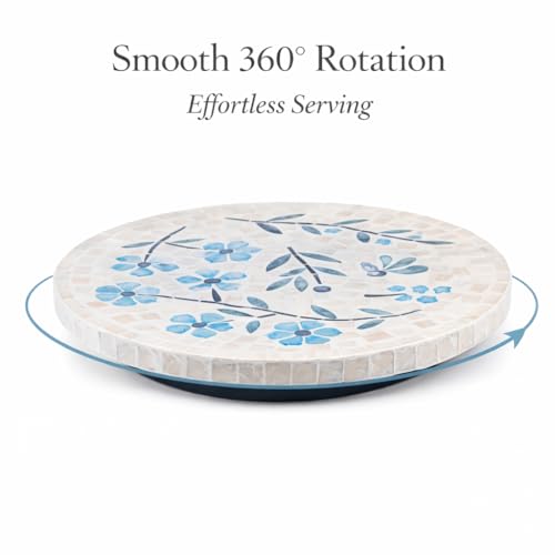 12.6” Handcrafted Capiz Shell Mosaic Lazy Susan (Blue Dogwood Flower / Standard)