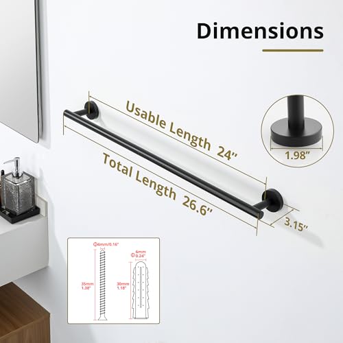 Towel Racks for Bathroom 24 Inch (Matte Black)