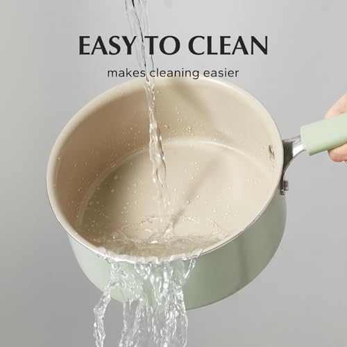 Ceramic Nonstick Saucepan with Lid (3 Quarts / Green)