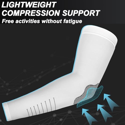 Cooling Arm Sleeves for Men Women (4 Pairs White (Stripe))