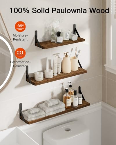 Amada Solid Paulownia Wood Wall Shelves (Brown / Large)