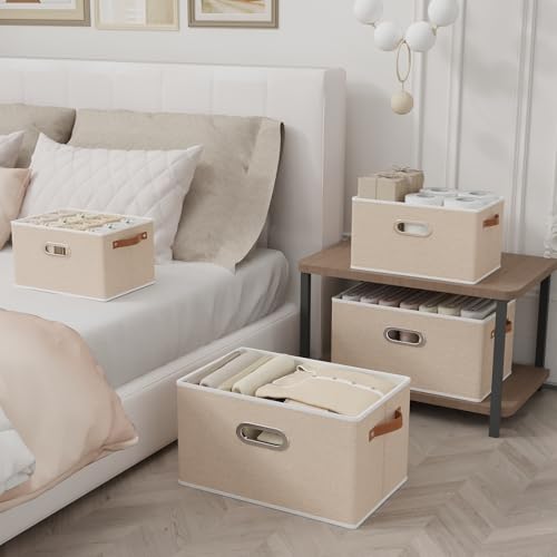 Fabric Storage Baskets (12.99x9.05x7.87in/4-Pack / Beige)