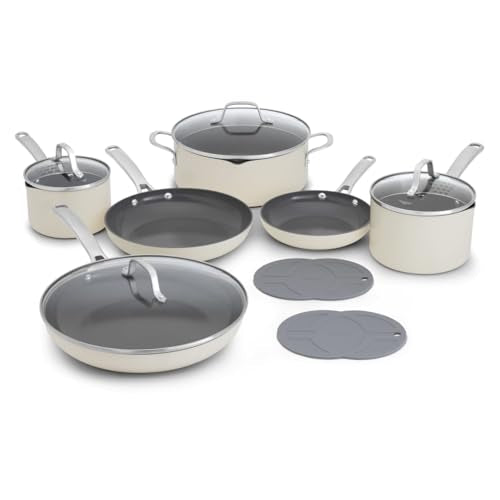 Ceramic Nonstick 12 Piece Cookware Set (12-Piece Set / Flour)