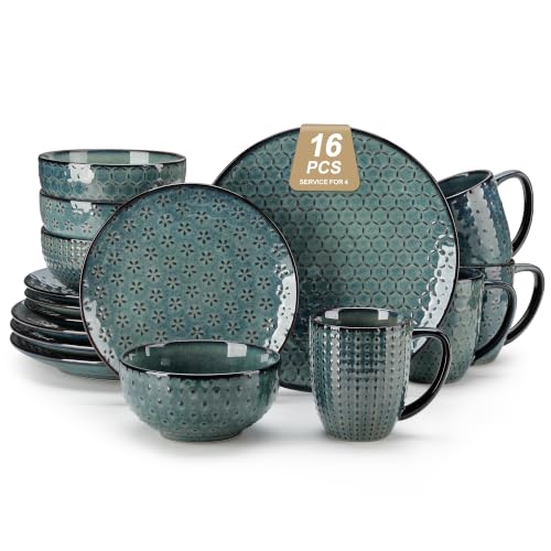 16 Pieces Dinnerware Sets (Green / Service for 4 (16 Pcs))
