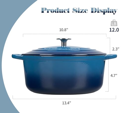 Enameled Cast Iron Dutch Oven Pot With Lid for Cooking (Lake Blue / 5.5QT)