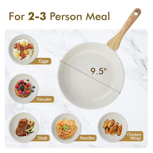 Nonstick Ceramic Frying Pan Skillet (9.5 Inch / White)