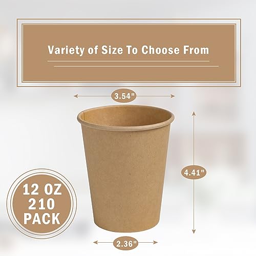 210 Pack 12 OZ Paper Coffee Cups (Kraft-12oz-210pack)