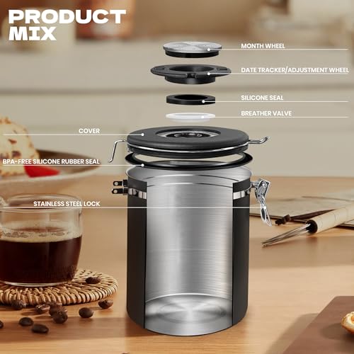 Airtight Coffee Canister 38oz Stainless Steel (Black / 38 oz)