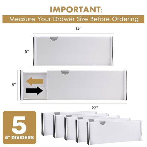 White Expandable Drawer Dividers (5" Tall, 13"-22" Long)