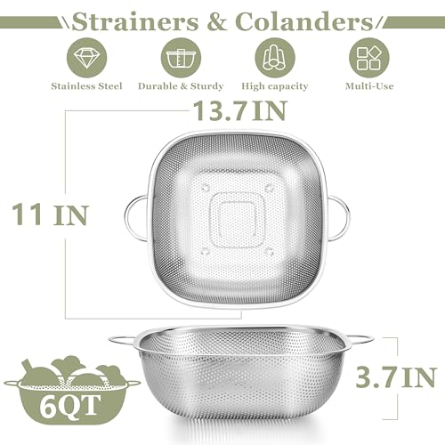 6QT Square Stainless Steel Colander (6QT)