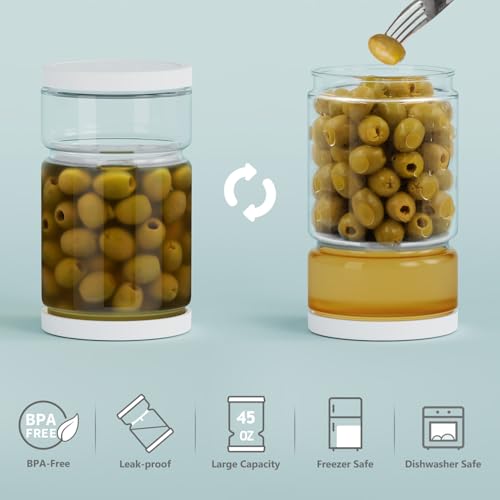 Glass Pickle Container with Strainer (White&White / 45oz*2pcs)