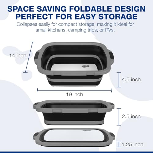 2 Pack XL Collapsible BBQ Prep Tub with Built (Black)