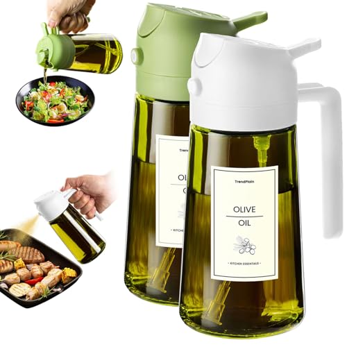 16oz Olive Oil Dispenser for Kitchen (2 Pack / White&Green)