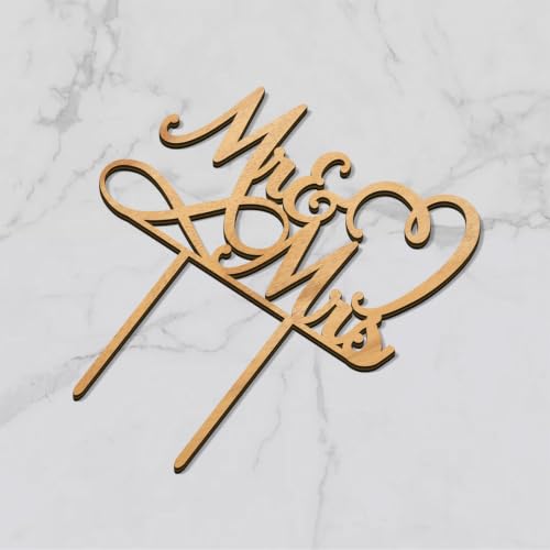 Mr & Mrs Wedding Cake Topper in Wood (Oak Finish D2)