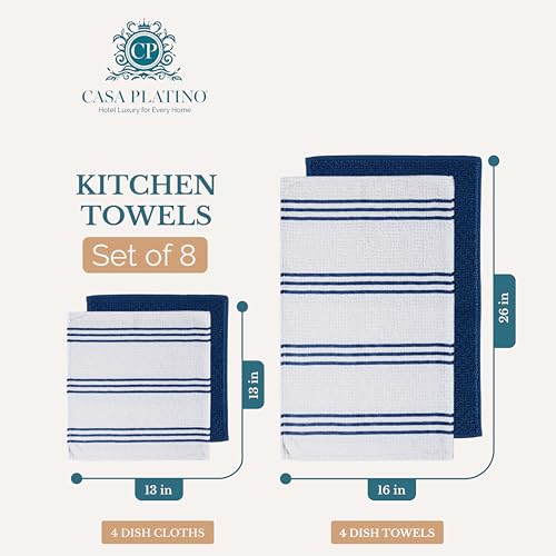 Kitchen Towel Set 8 Pc 4 Dish Cloths (Terry - Indigo / Kitchen Towel Set - 8 Pack)