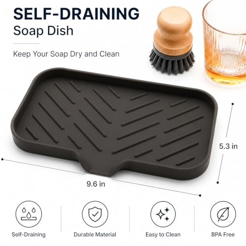 Silicone Soap Dish with Drain Spout (Coffee / M(9.6"×5.3"))