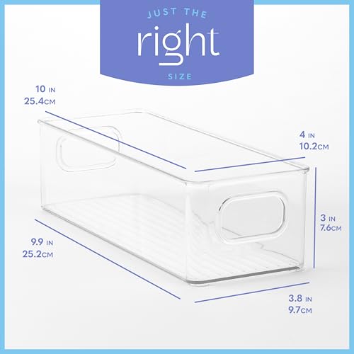 Plastic Food Storage 4 Pack Clear Container Bin with Handles for Organizing Kitchen (4 Count)