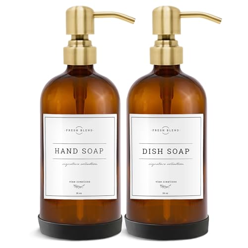 Amber Glass Soap Dispenser (Amber Bottle / Brushed Gold Pump)