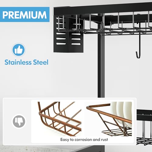 Over The Sink Dish Drying Rack with Utensil and Cup Holder (Black / 2 Tier, Over Sink)