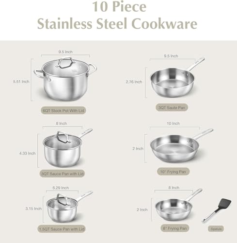 Stainless Steel Pots and Pans Set (Class Silver / 10 PCS)