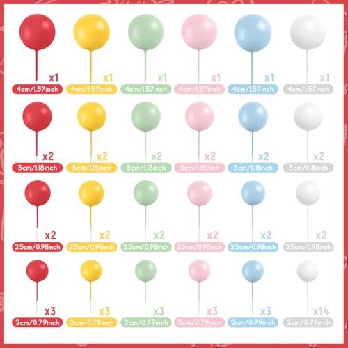 48 Pcs Balls Cake Topper Decorations Balloon Cupcake Toppers Foam Cake Topper Balls Cake Balls Decorations for Birthday Party Wedding Cake Decorating (48 Count)
