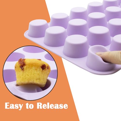 24 Cups Silicone Mini Muffin Pan Set (Set of 2--24 Cups (Green+Purple))