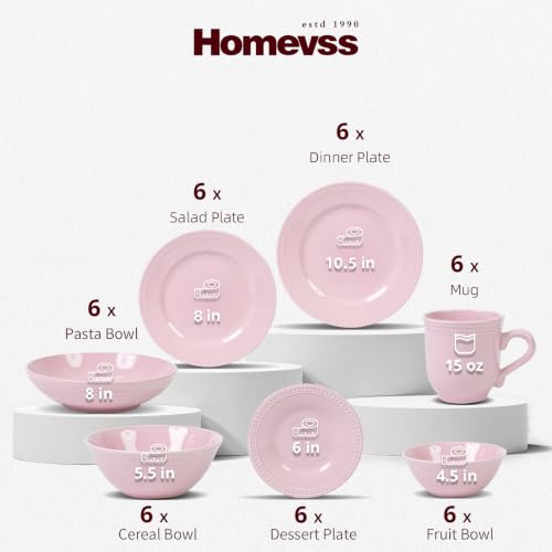 HomeVSS 42 Piece Pearl Dots Stoneware Dinnerware Set (42pc Set / Pink)