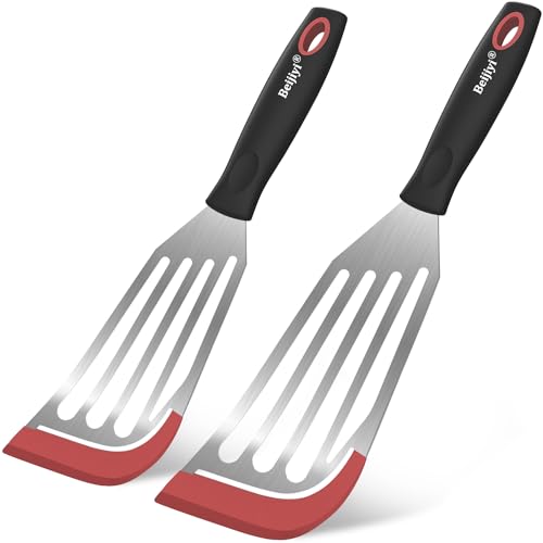 2 Piece Silicone Fish Spatula for Nonstick Cookware (Red)