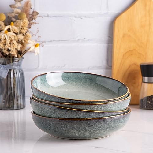 8.5’’ Ceramic Pasta Bowls Set of 4 (Set of 4 / Ocean Blue)