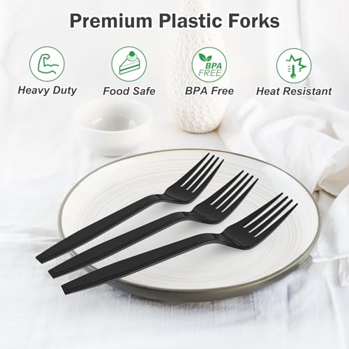 360 Count Extra Heavy Duty Black Plastic Forks Disposable (Black)
