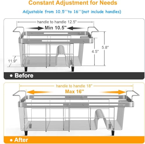 Capacity Expandable Over Sink Dish Drying Rack Stainless Steel