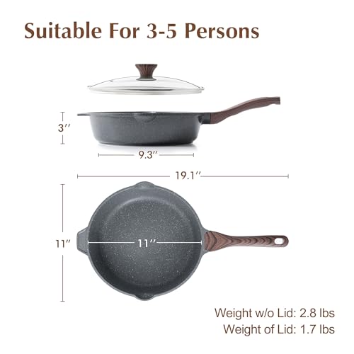 Nonstick Deep Frying Pan Skillet (Gray / 11-inch/4.5QT)