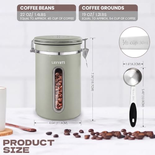 22 OZ Coffee Canister Airtight Stainless Steel (Green / 22 oz)