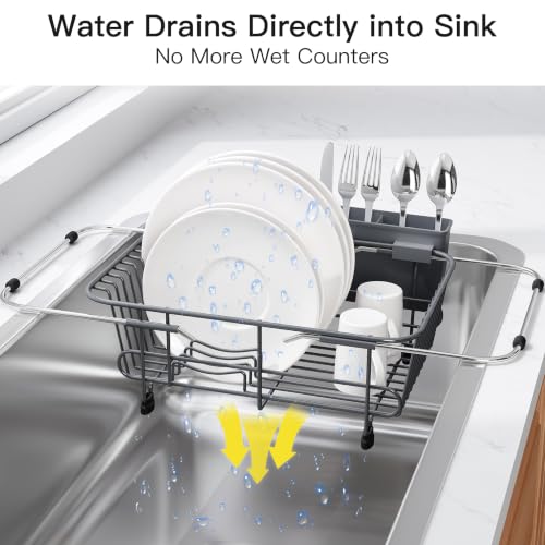 Gray Dish Drying Rack in Sink with Utensil Holder (Dark Gray / For 10"-12"w Sink)